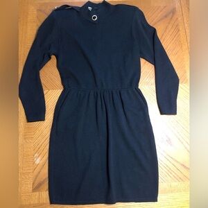 Vintage St. John for Saks Fifth Avenue Black Santana Knit Dress Size 4 Gold